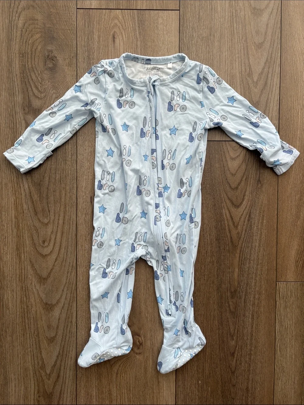 Angel Dear Light Blue Star & Shoe Print Footed One-Piece